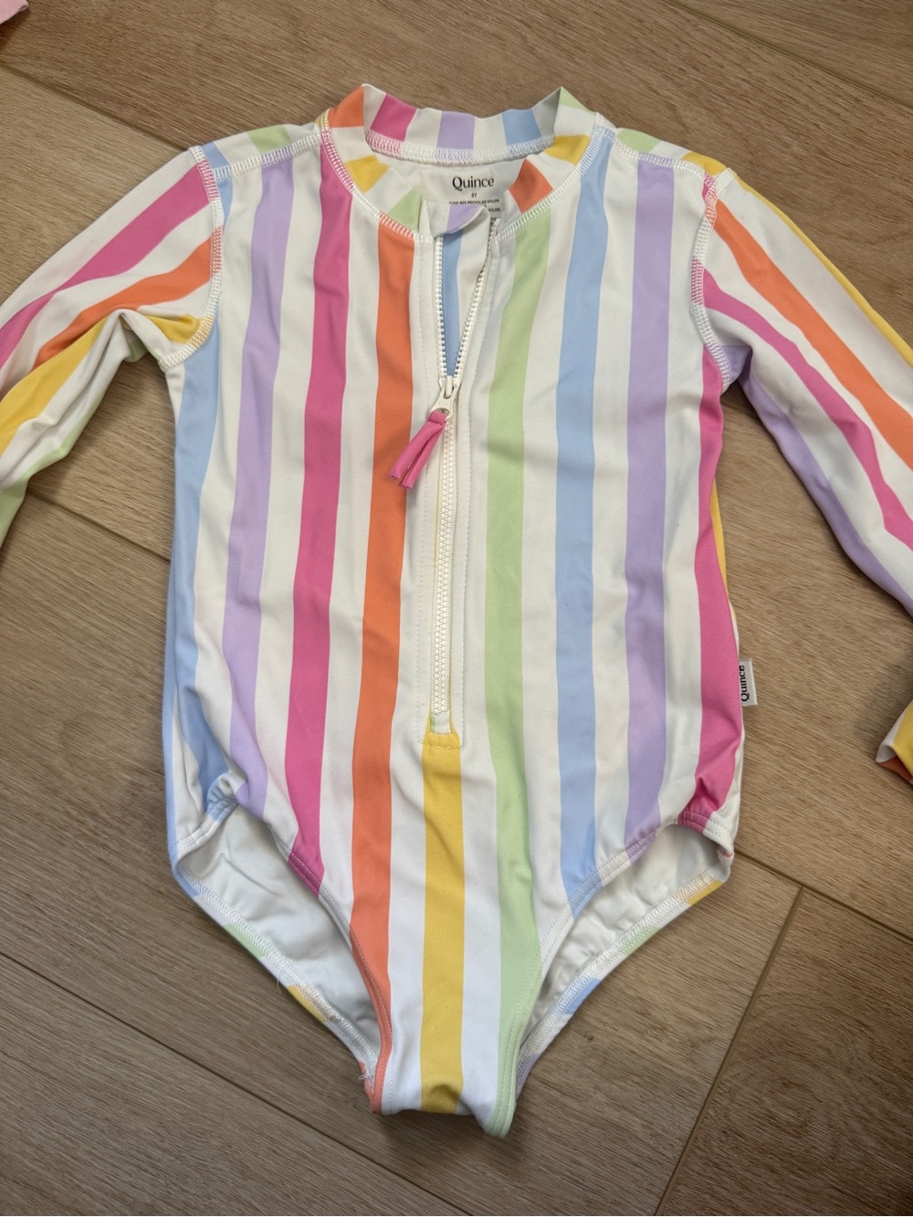 Quince Pastel Rainbow Stripe Long-Sleeve One-Piece